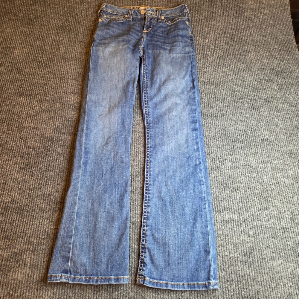 Ariat REAL Denim Womens 14 Medium Wash Bootcut Stretch Jeans Blue Paisley Trim - Picture 4 of 8